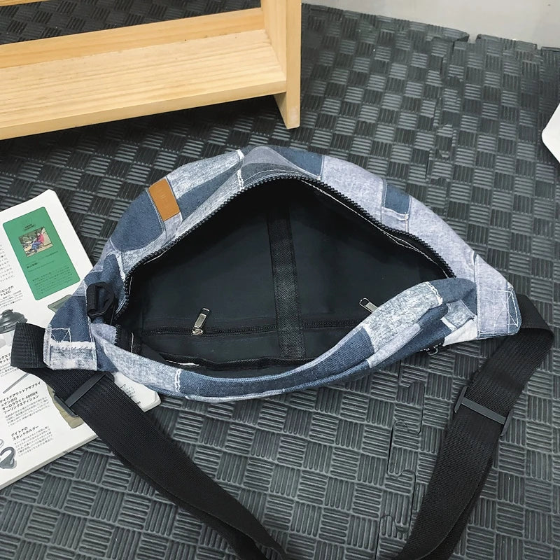 sac banane femme tendance denim plaid