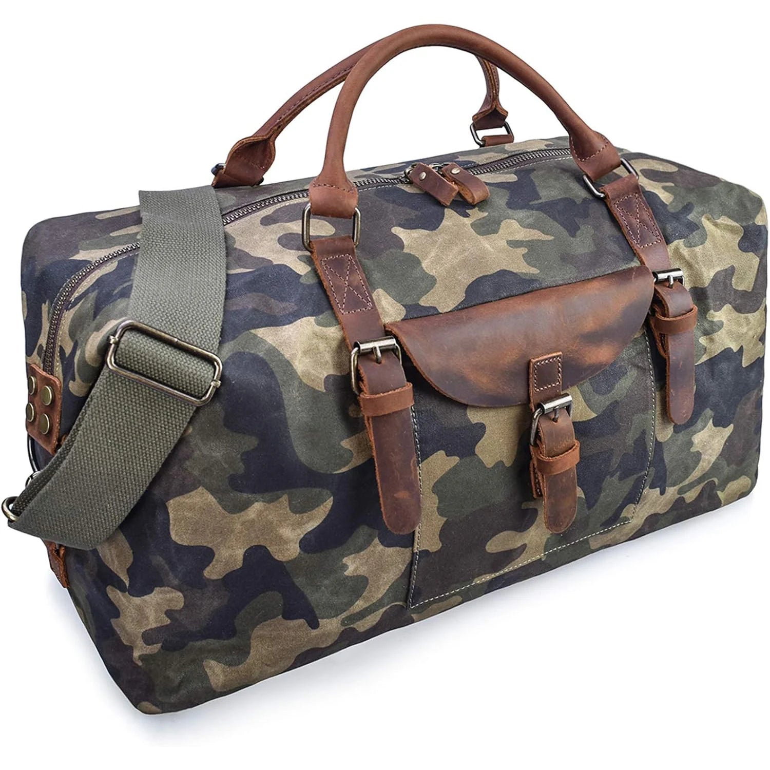 Sac weekend homme en cuir à grande capacité Camouflage-Kaki-Gris-ShopGET® 