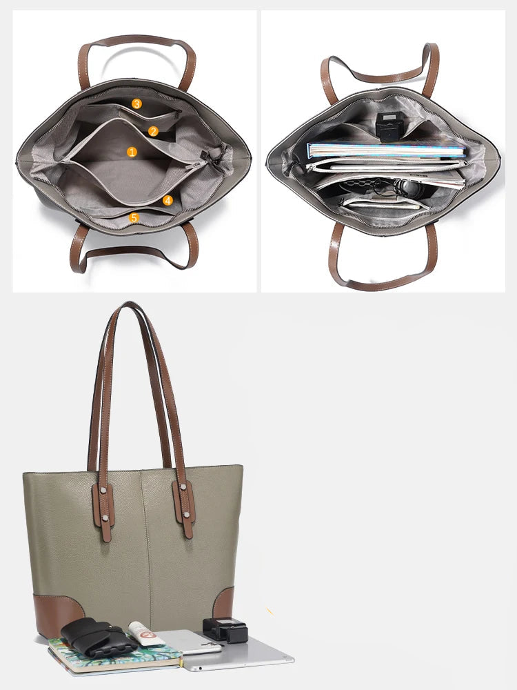 Sac cabas noir pour le travail - Elena Marron-Kaki-Gris-Bleu-Noir-ShopGET® 