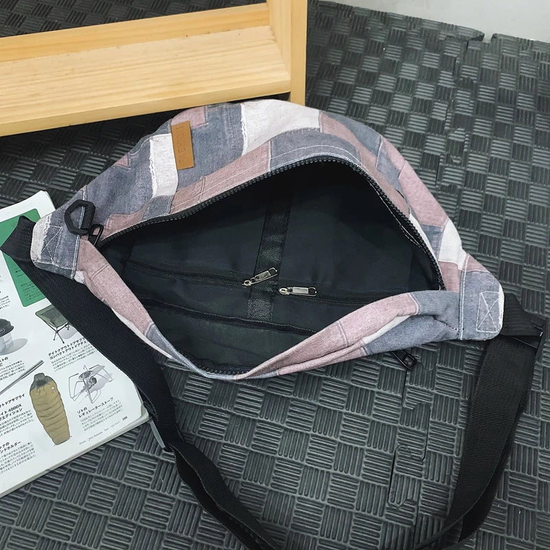 sac banane femme tendance denim plaid