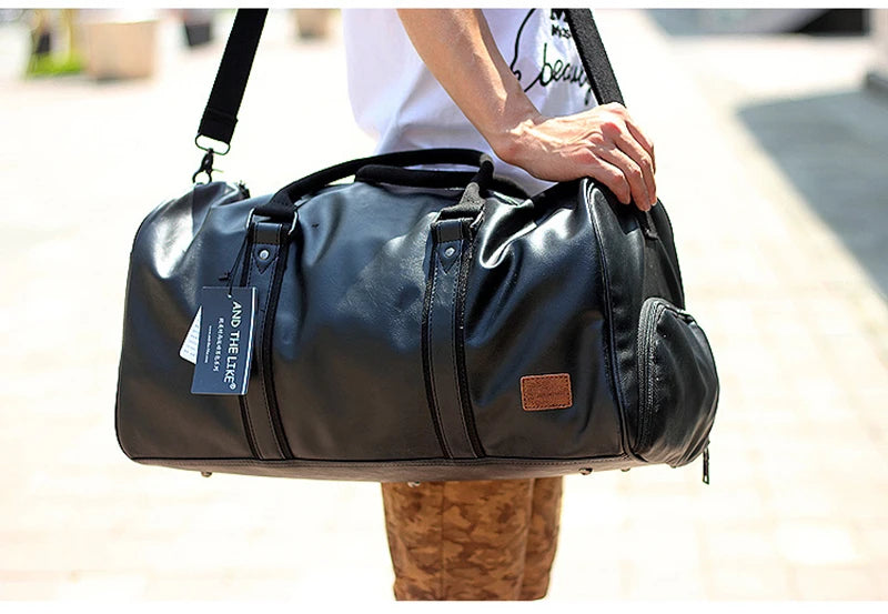 Sac polochon cuir femme et homme Marron-Noir-ShopGET® 