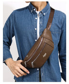 Sac banane homme cuir marron solide