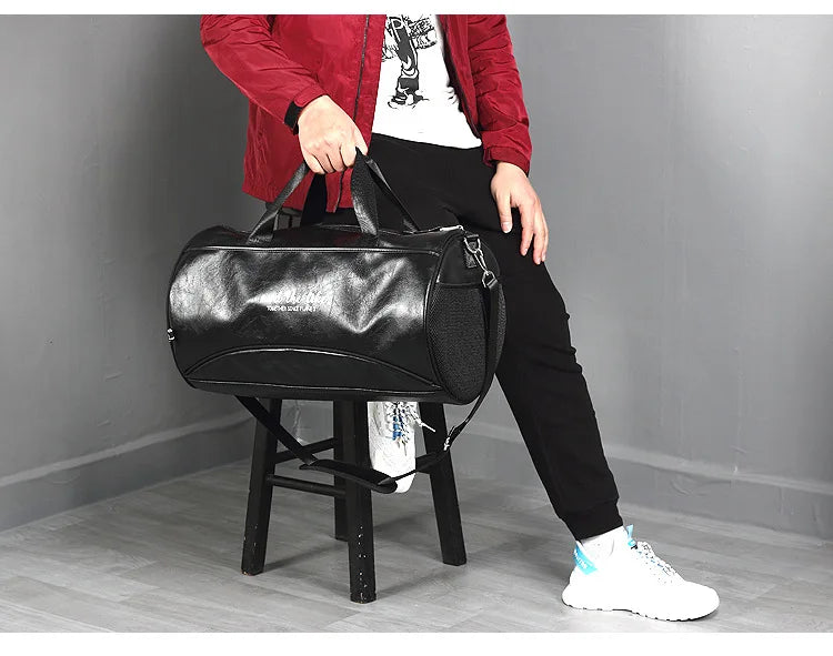 Sac polochon étanche en cuir Noir A-Noir B-Vert A-Noir Jaune-Vert B-ShopGET® 