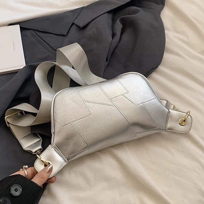 Sac banane en cuir argent femme