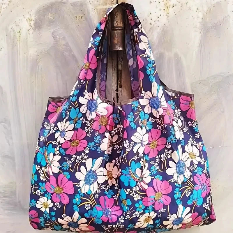 Sac de courses waterproof Noir-Floral pourpre-Orange floral-ShopGET® 