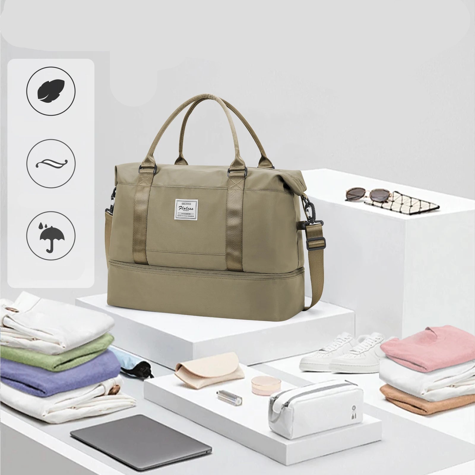 Sac weekend homme de voyage Beige-Rose-Kaki-Bleu-Noir-ShopGET® 