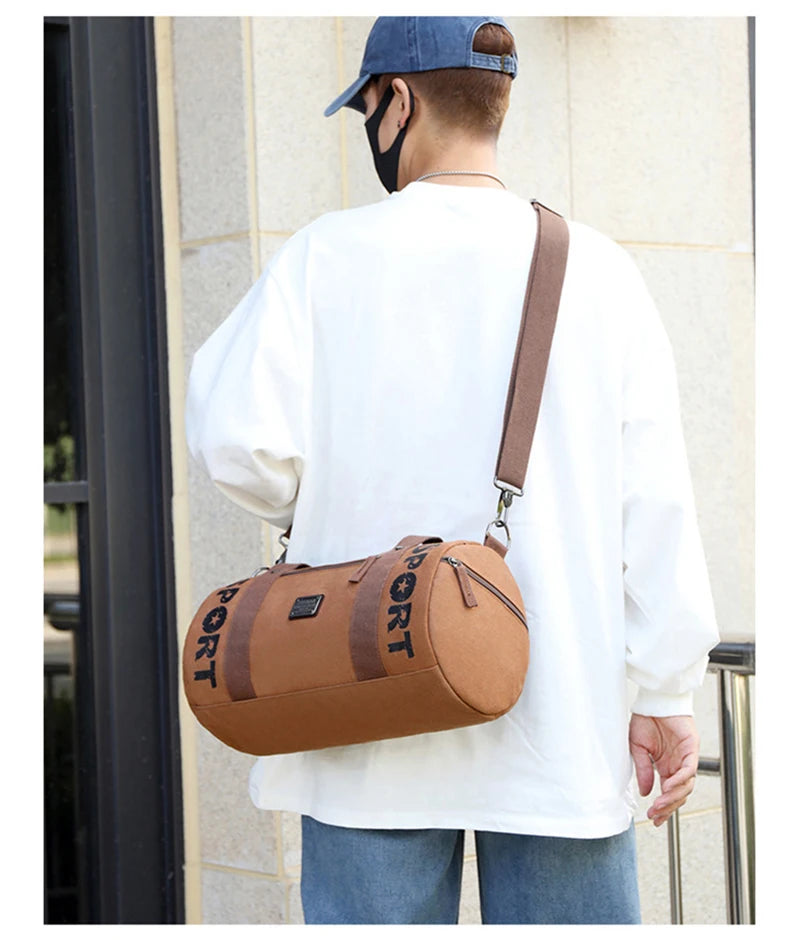 Sac polochon en toile kaki-Marron-Noir-ShopGET® 