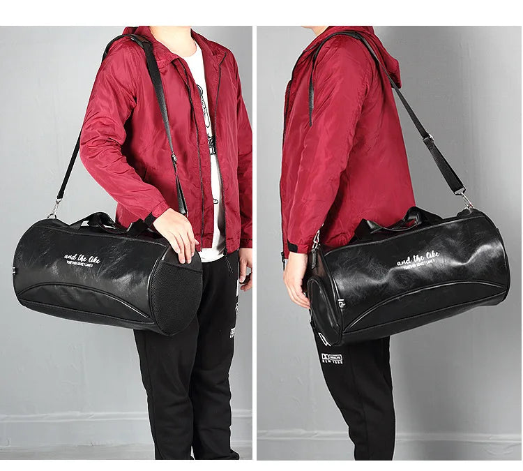 Sac polochon étanche en cuir Noir A-Noir B-Vert A-Noir Jaune-Vert B-ShopGET® 