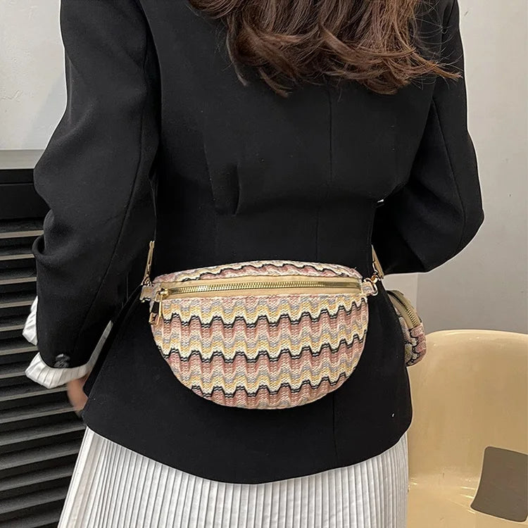 sac banane femme tendance tressé en paille