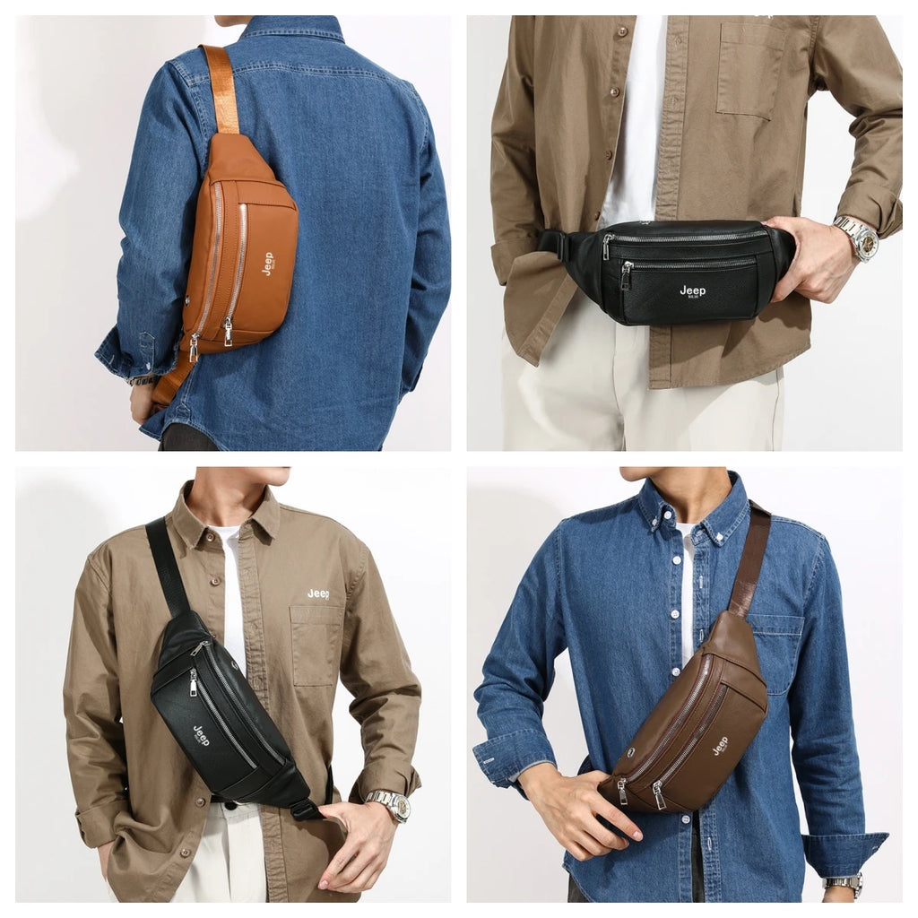 Sac banane homme cuir marron solide