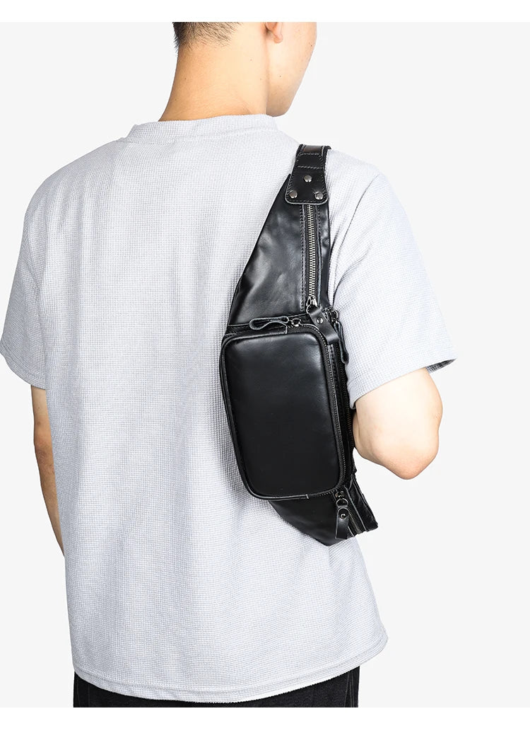 Sac banane en cuir noir