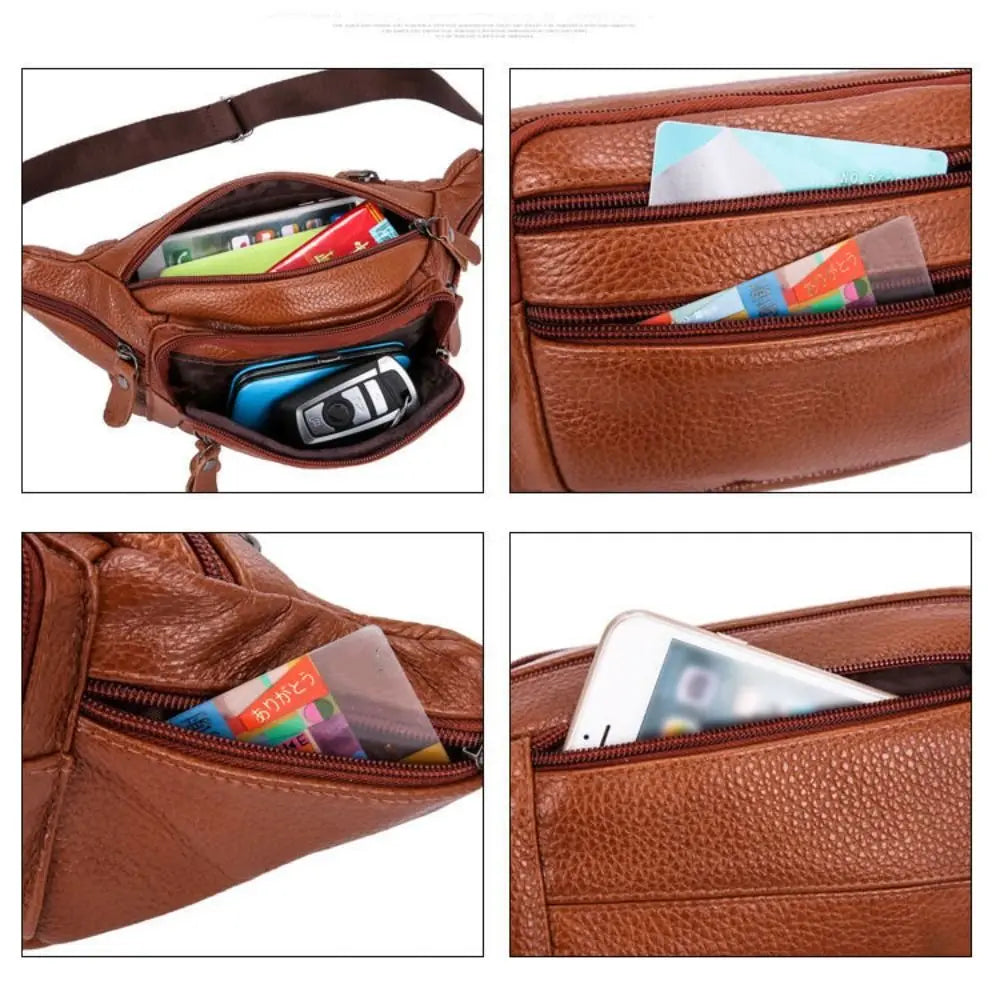 Sac banane en cuir authentique à large capacité