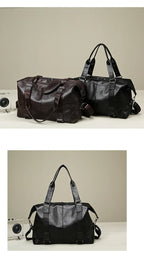 Sac weekend femme business en PU cuir Marron-Noir-ShopGET® 