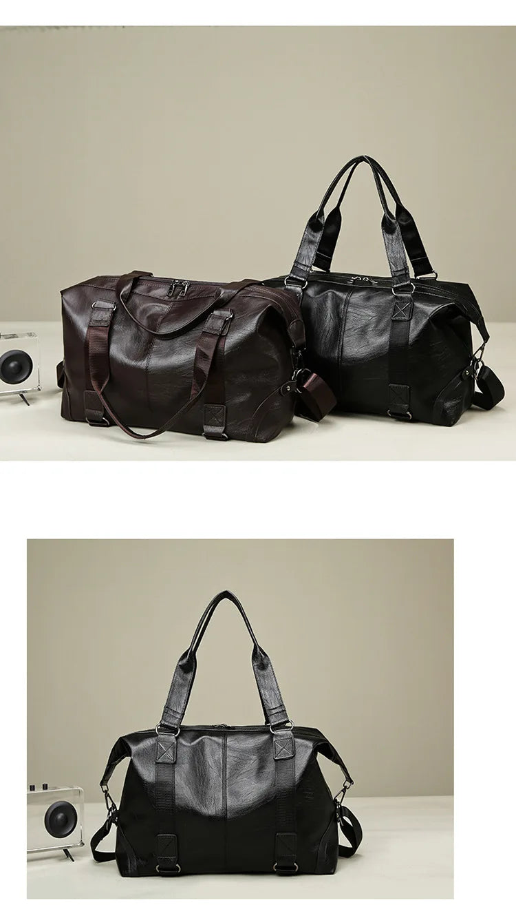 Sac weekend femme business en PU cuir Marron-Noir-ShopGET® 