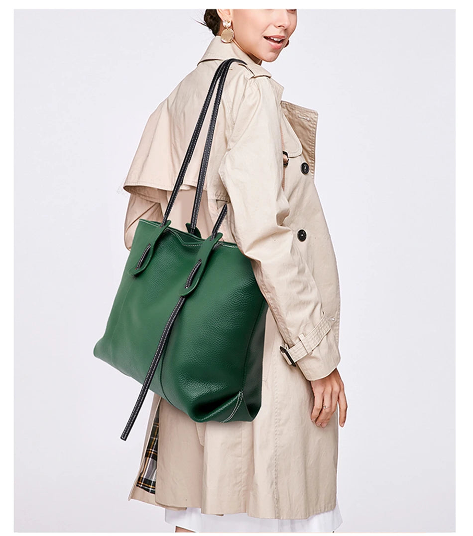 Sac cabas noir élégant en cuir Noir-Marron-Vert-ShopGET® 