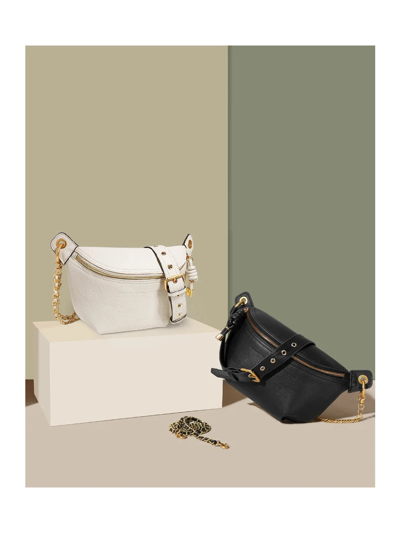 Sac banane en cuir marron authentique