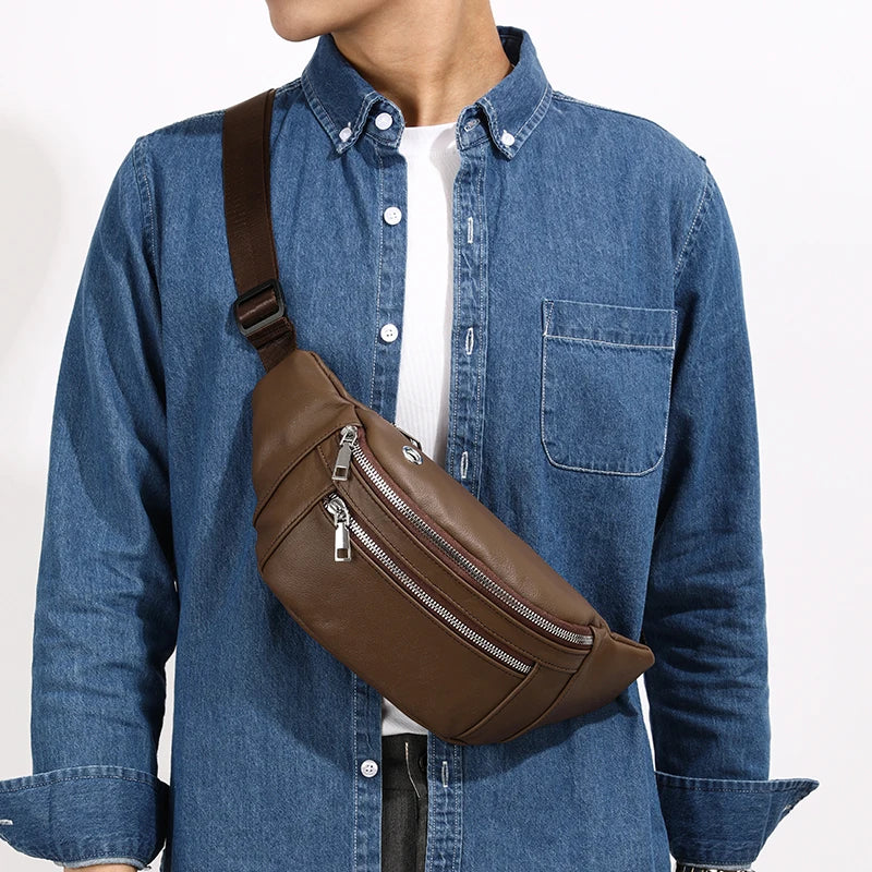 Sac banane cuir noir pour homme