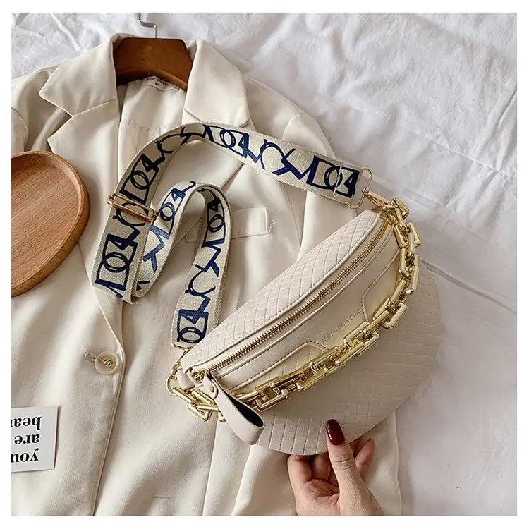 Sac banane femme chic bleu à chaine épaisse