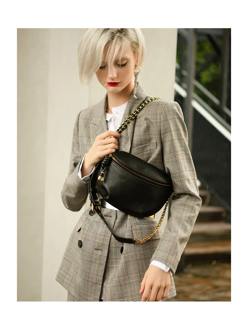 Sac banane en cuir marron authentique