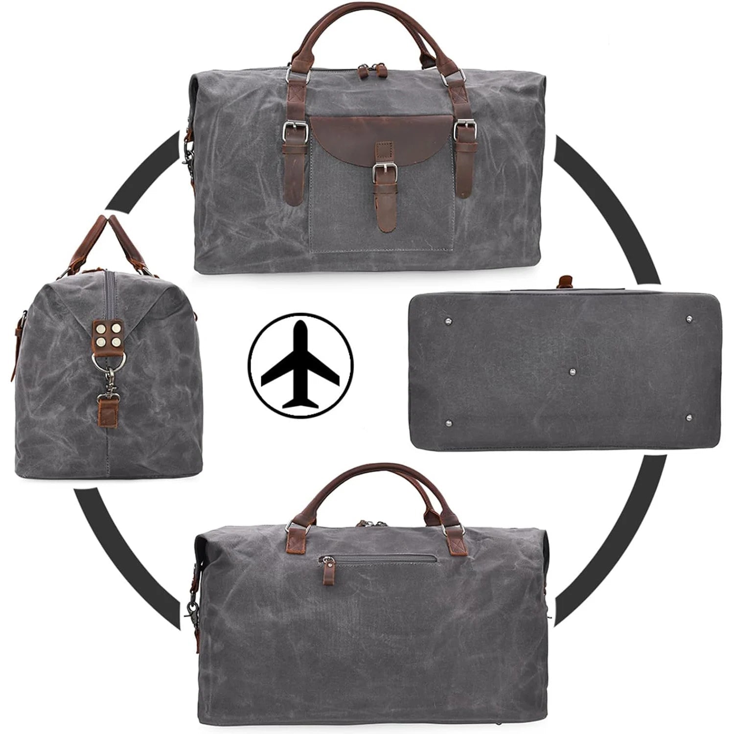 Sac weekend homme en cuir à grande capacité Camouflage-Kaki-Gris-ShopGET® 