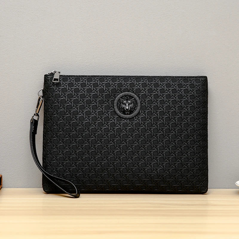 Pochette homme tigre en cuir Noir / 18cm x 23cm x 3cm-Noir / 15cm x 23cm x 3cm-ShopGET® 