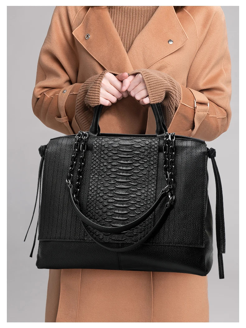 Sac cabas en cuir noir femme Noir-ShopGET® 