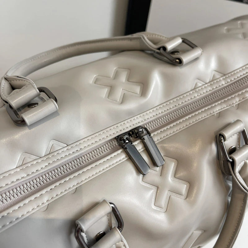 Sac weekend femme chocolat en PU cuir Marron-Beige-Noir-ShopGET® 