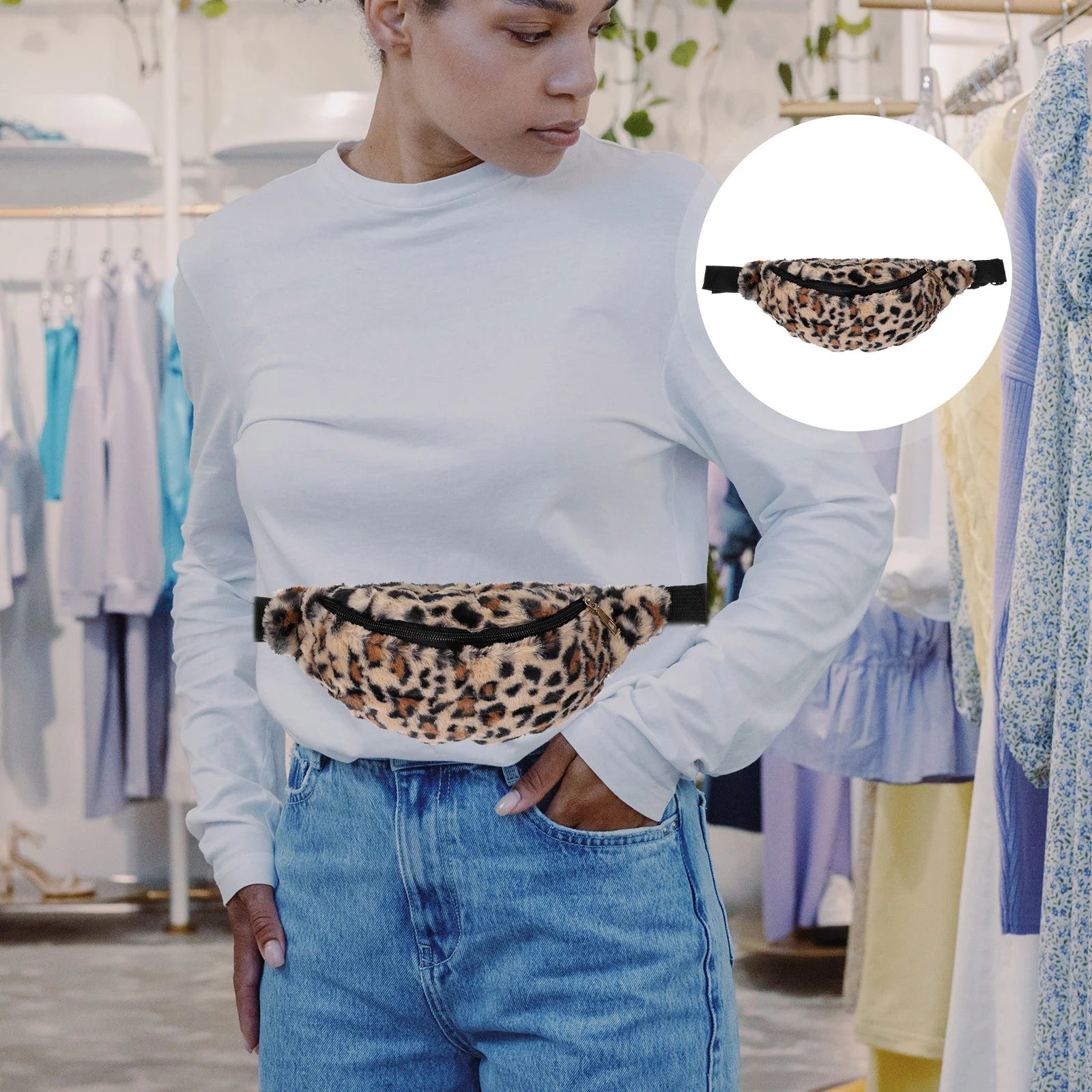 Sac banane léopard fourrure