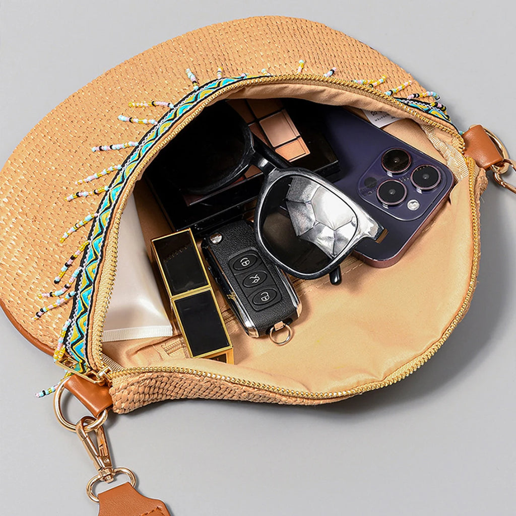 sac banane femme tendance de paille perlé