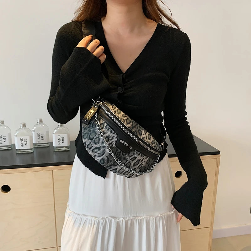 Sac banane léopard voyage à chaine