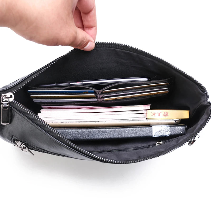 Pochette homme en cuir idéal pour VIP party Noir / 30cm x 19cm x 2cm-Noir / 27cm x 17cm x 2cm-ShopGET® 