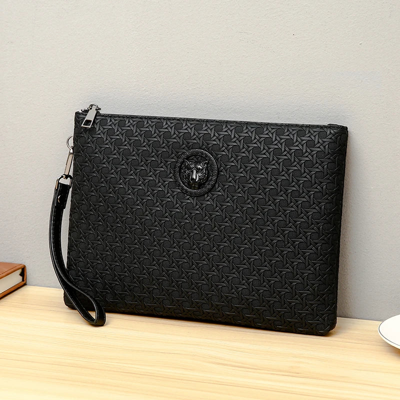 Pochette homme tigre en cuir Noir / 18cm x 23cm x 3cm-Noir / 15cm x 23cm x 3cm-ShopGET® 
