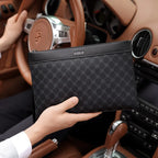 Pochette homme en cuir noir avec décoration plaid Noir-ShopGET® 