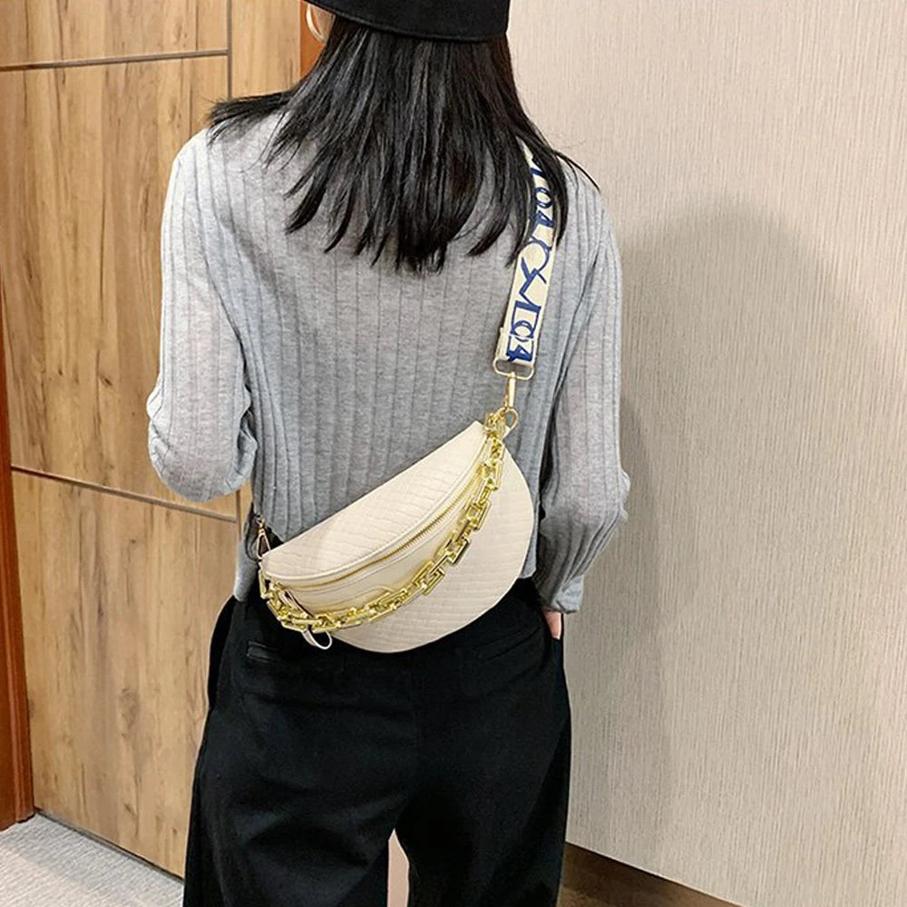 Sac banane femme chic bleu à chaine épaisse