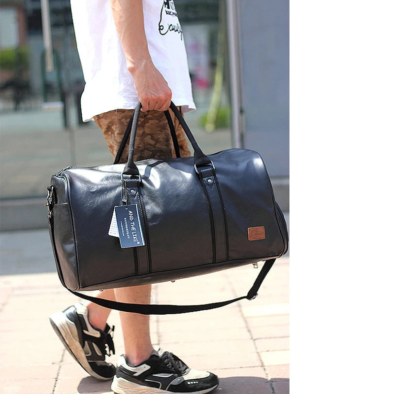 Sac polochon cuir femme et homme Marron-Noir-ShopGET® 