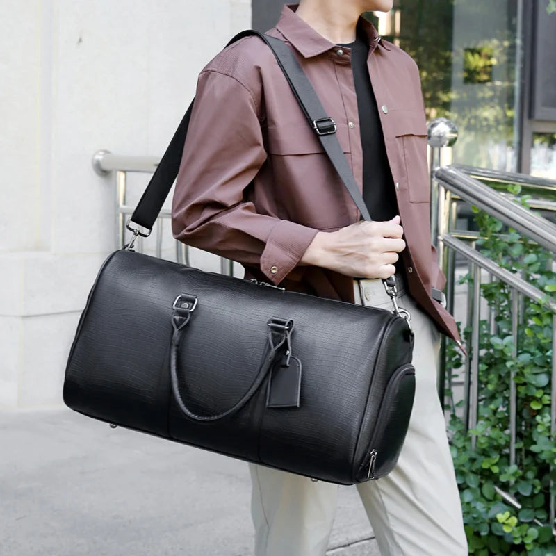 Sac weekend femme en cuir solide et premium Noir-ShopGET® 