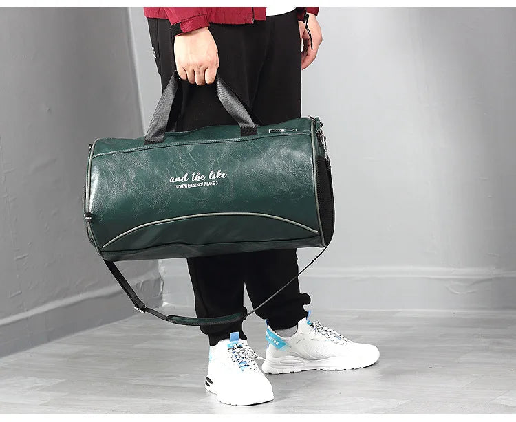 Sac polochon étanche en cuir Noir A-Noir B-Vert A-Noir Jaune-Vert B-ShopGET® 