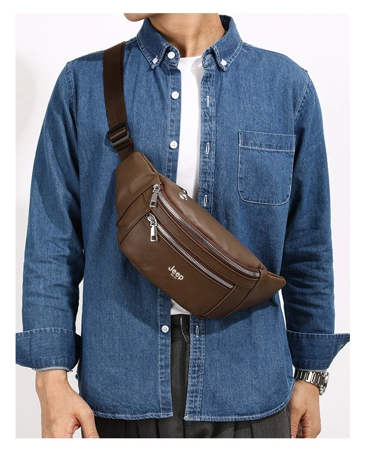 Sac banane homme cuir marron solide