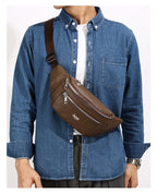 Sac banane homme cuir marron solide