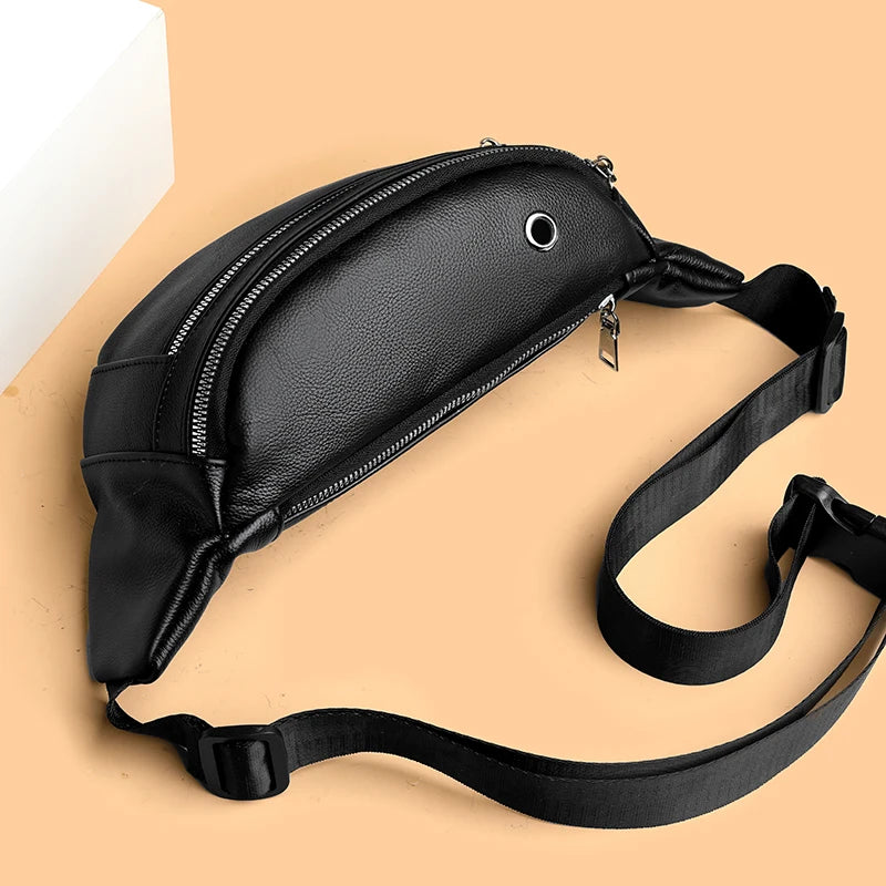 Sac banane cuir noir pour homme