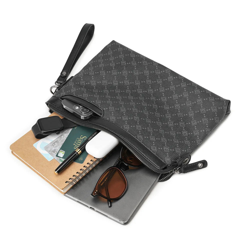 Petite pochette homme  luxe en plaid Noir-ShopGET® 