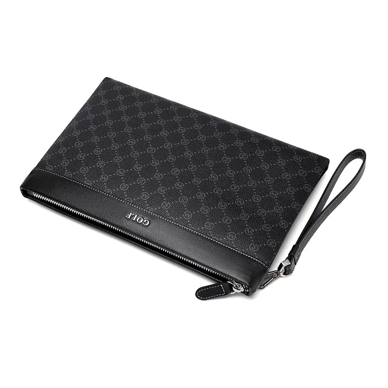 Pochette homme en cuir noir avec décoration plaid Noir-ShopGET® 