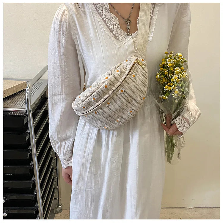 Sac banane femme paille fleurs - ShopGET®