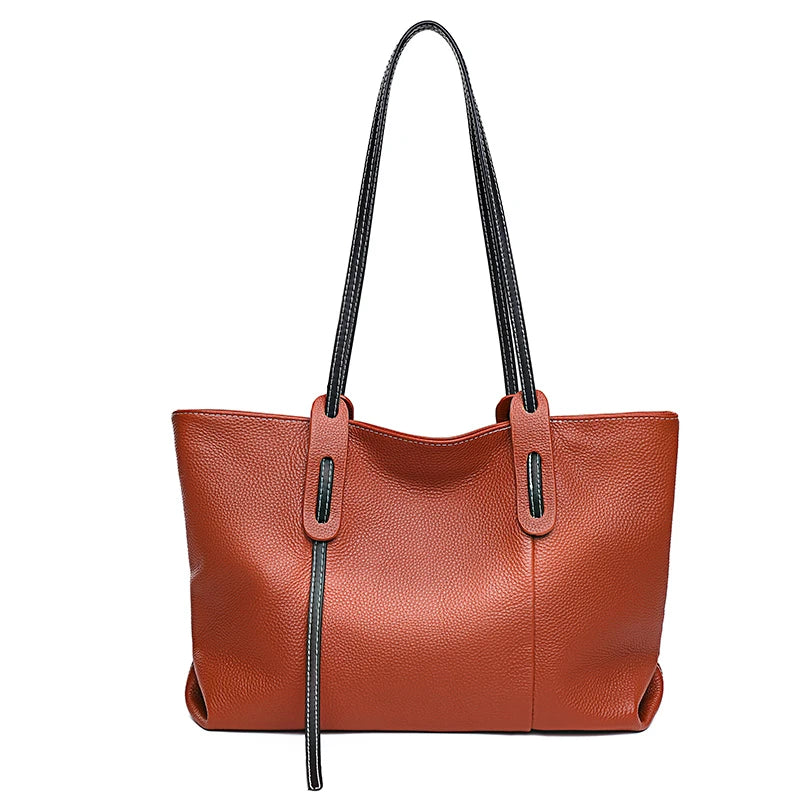 Sac cabas noir élégant en cuir Noir-Marron-Vert-ShopGET® 