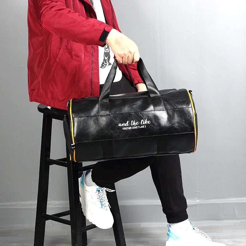 Sac polochon étanche en cuir Noir A-Noir B-Vert A-Noir Jaune-Vert B-ShopGET® 