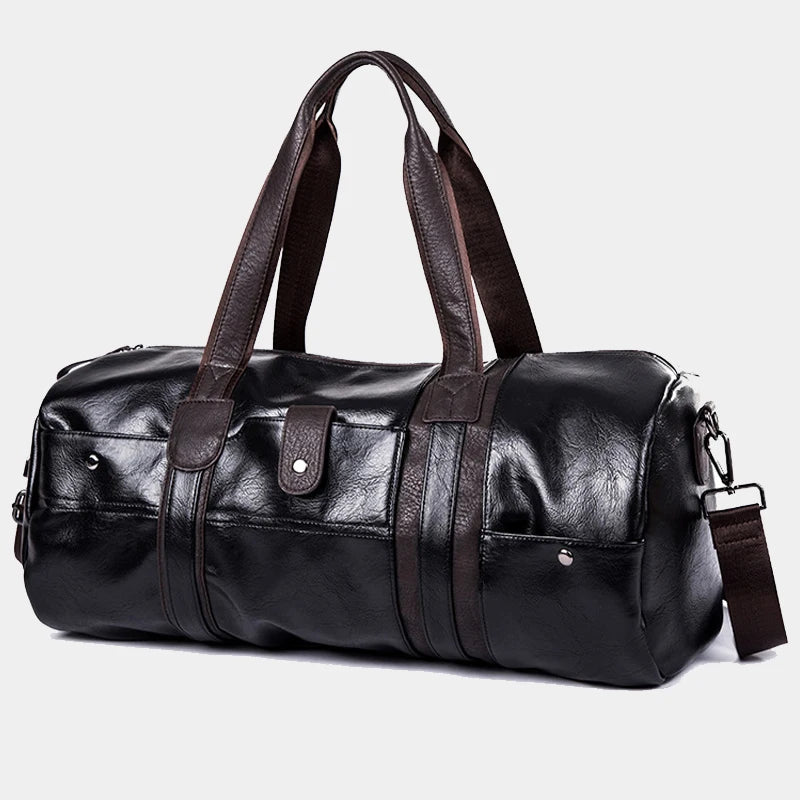 Sac polochon marcel en PU Cuir Noir / 50 x 22 x 21 Cm-ShopGET® 