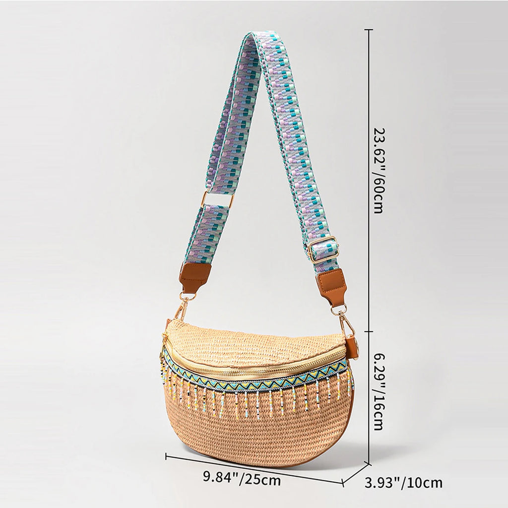 sac banane femme tendance de paille perlé