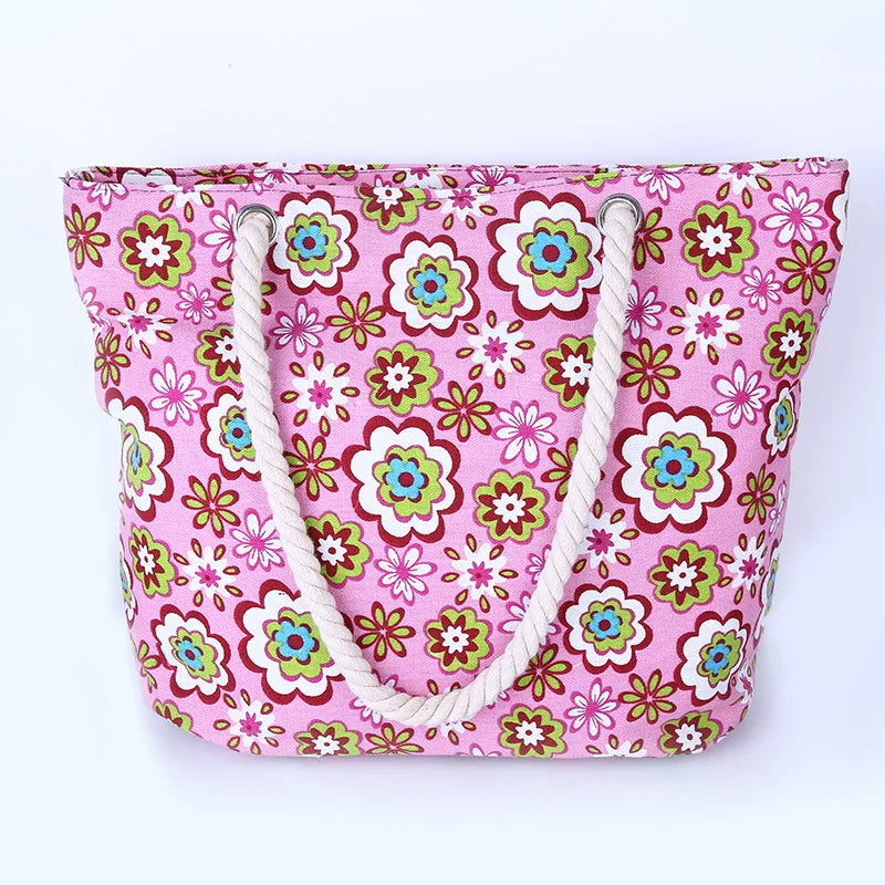 Cabas sac rose floral A-B-C-D-E-F-ShopGET® 