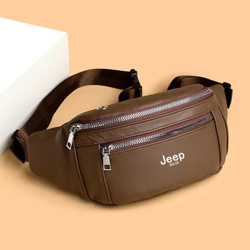 Sac banane homme cuir marron solide