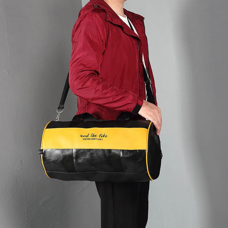 Sac polochon étanche en cuir Noir A-Noir B-Vert A-Noir Jaune-Vert B-ShopGET® 